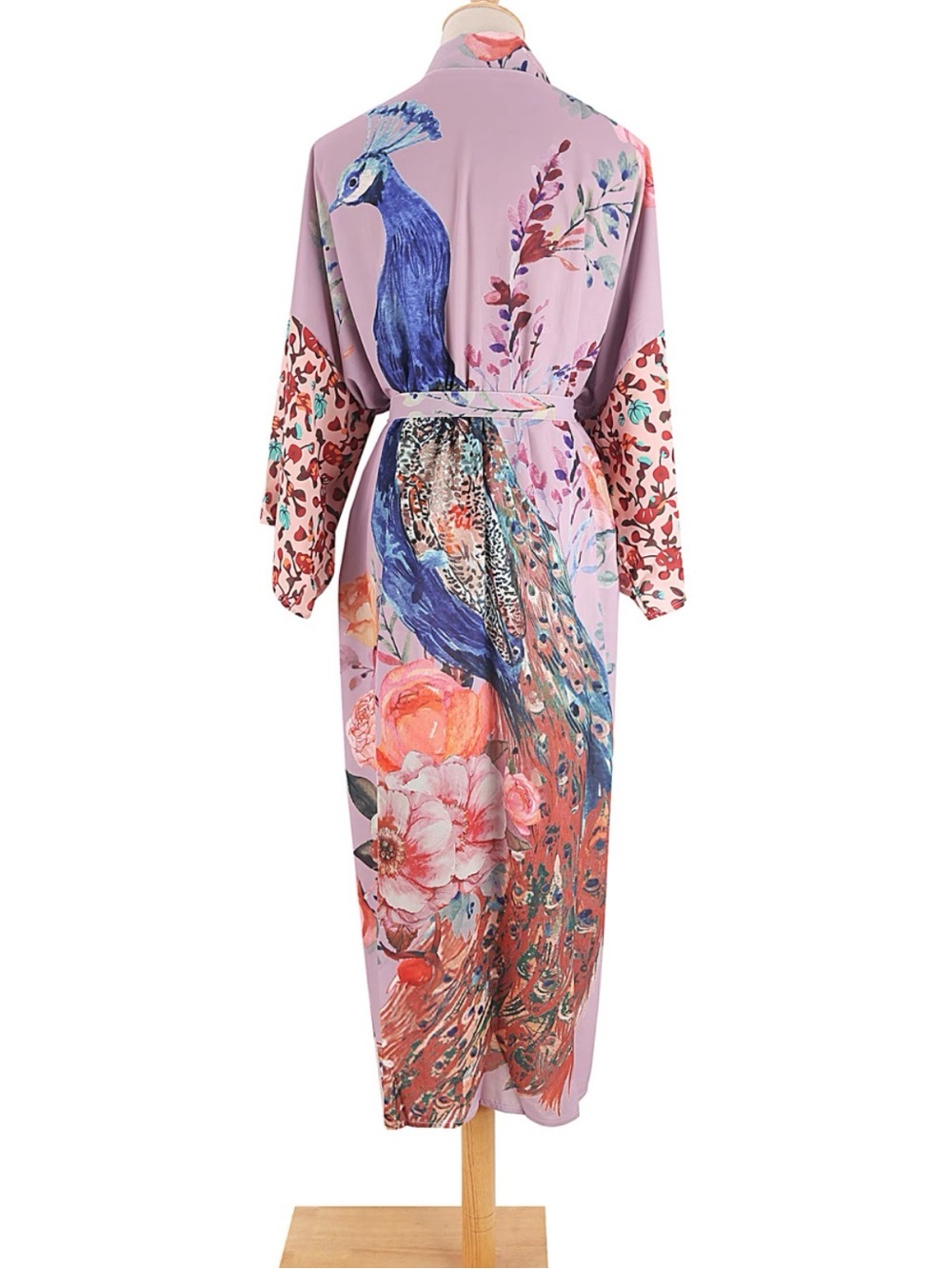 Floral Peacock Print Lavender Wrap Dress - Picture 6 of 10